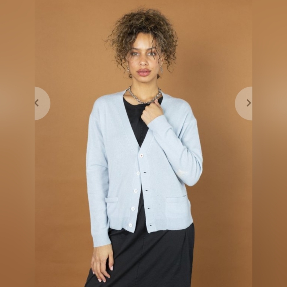 Brazeau Tricot | Cashmere Cardigan Sweater in Pool Blue Women's Size 2 Roomy
